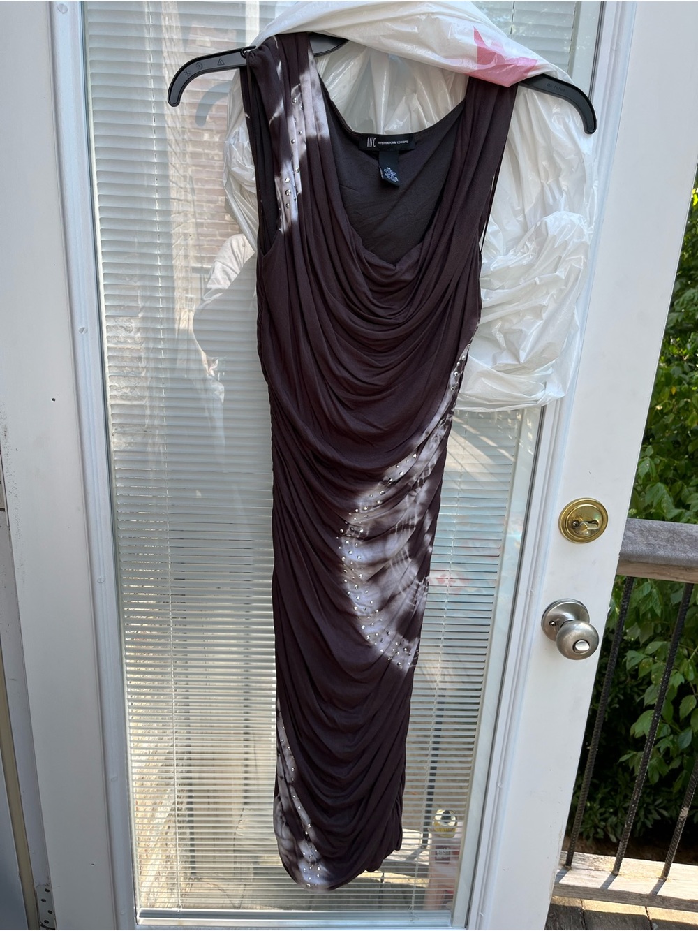 INC International Concepts Black and White Ruched Midi Dress